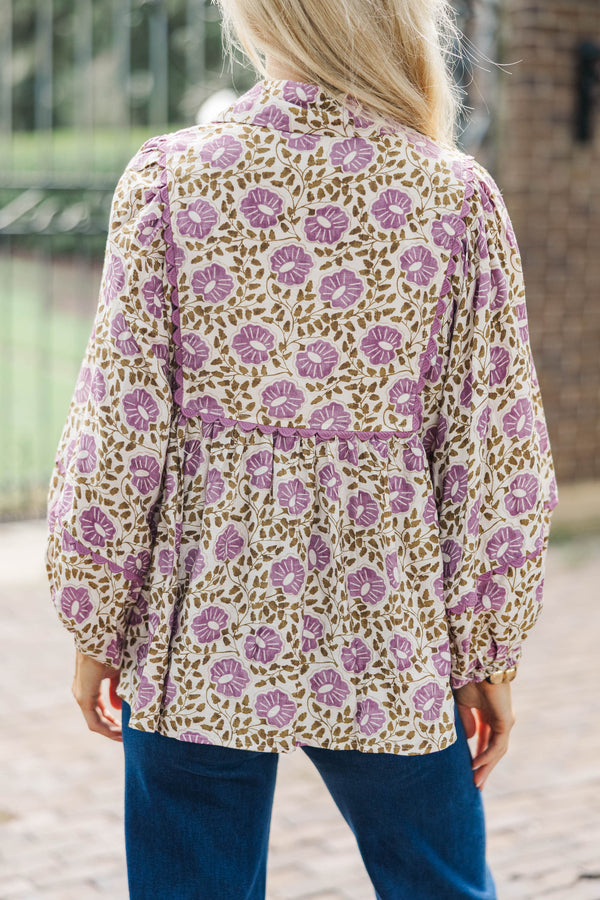 Wander More Purple Ditsy Floral Blouse