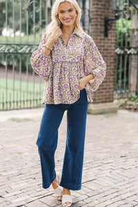 Wander More Purple Ditsy Floral Blouse