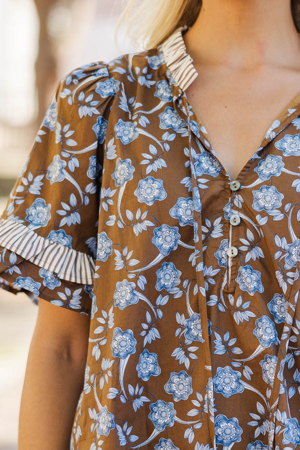 In My Memories Brown Floral Bouse