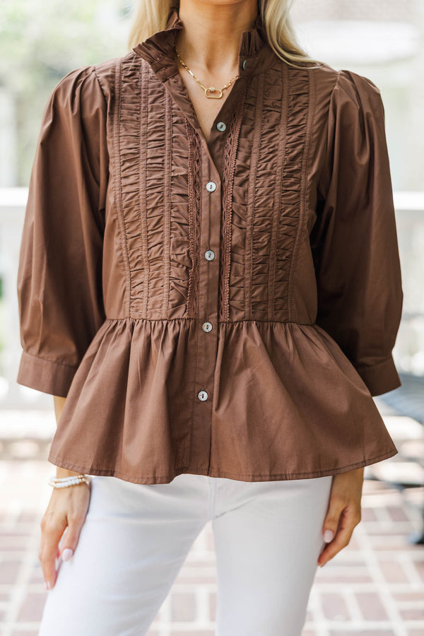 Let Me Know Brown L/S Blouse