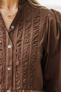 Let Me Know Brown L/S Blouse