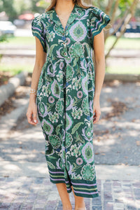 In Bloom Green Floral Midi Dress