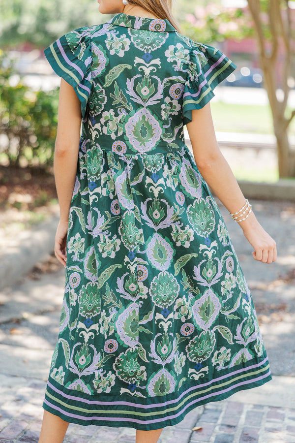 In Bloom Green Floral Midi Dress