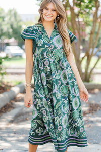 In Bloom Green Floral Midi Dress