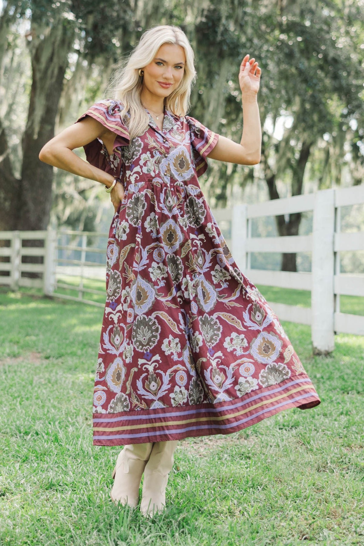 in Bloom Red Floral Midi Dress, Small - The Mint Julep Boutique