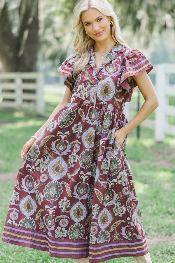 In Bloom Red Floral Midi Dress