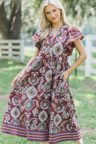 in Bloom Red Floral Midi Dress, Small - The Mint Julep Boutique