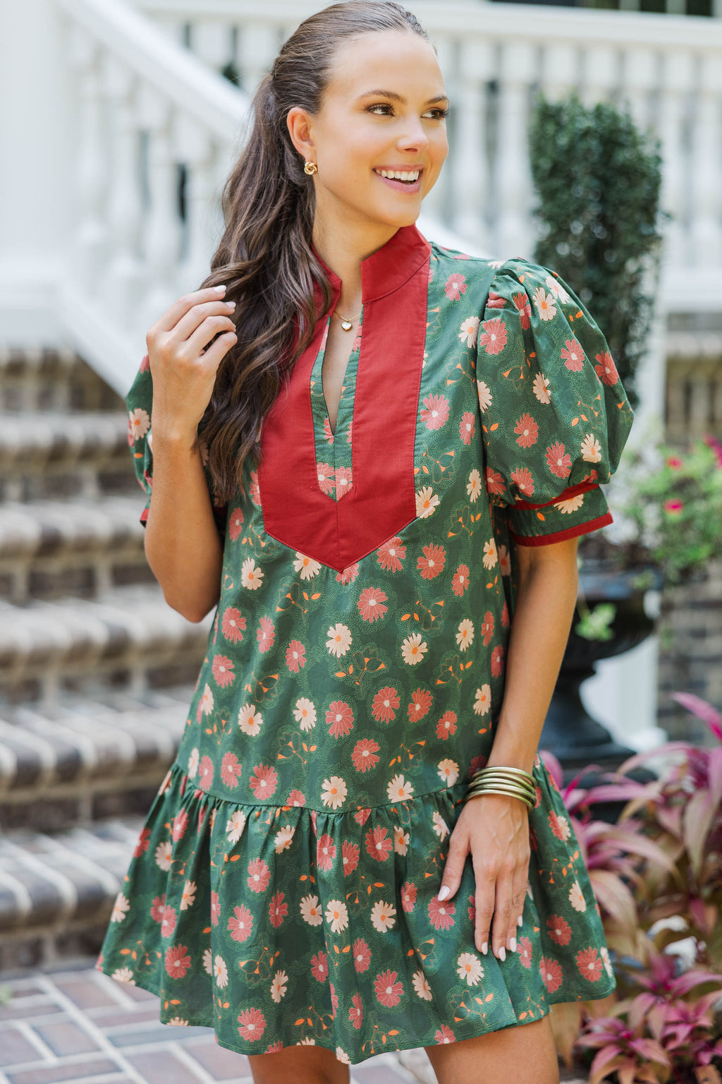red and green floral dress Sunshine Ahead Vintage emboridered prom dresses