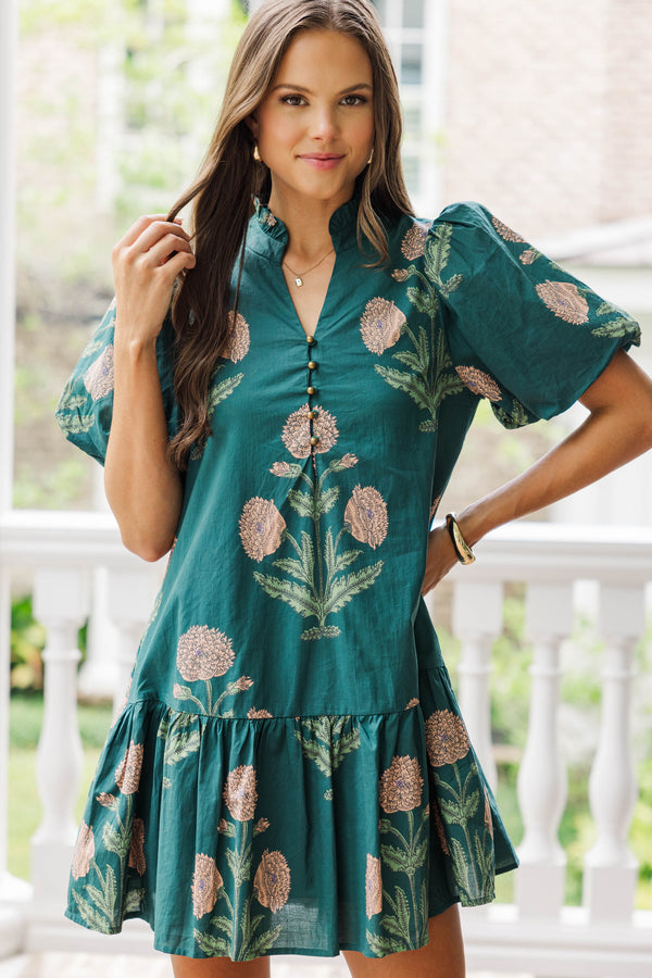 To The Forest Green Floral Dress
