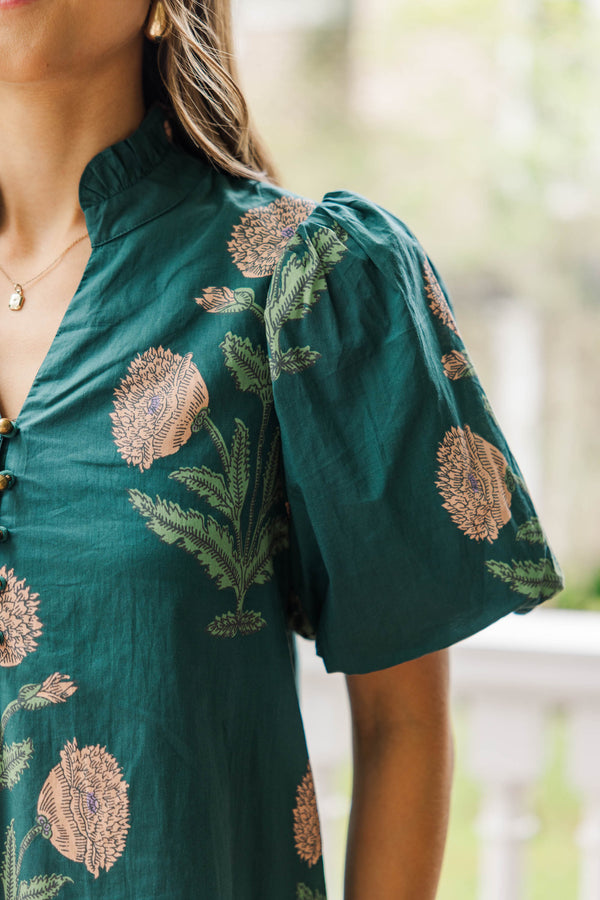 To The Forest Green Floral Dress