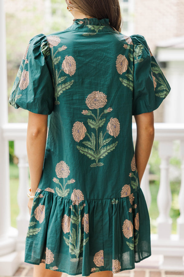 To The Forest Green Floral Dress