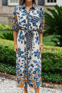 Waiting On The Weekend Blue Floral Midi Dress