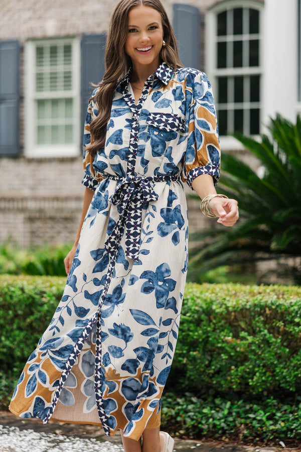 Waiting On The Weekend Blue Floral Midi Dress