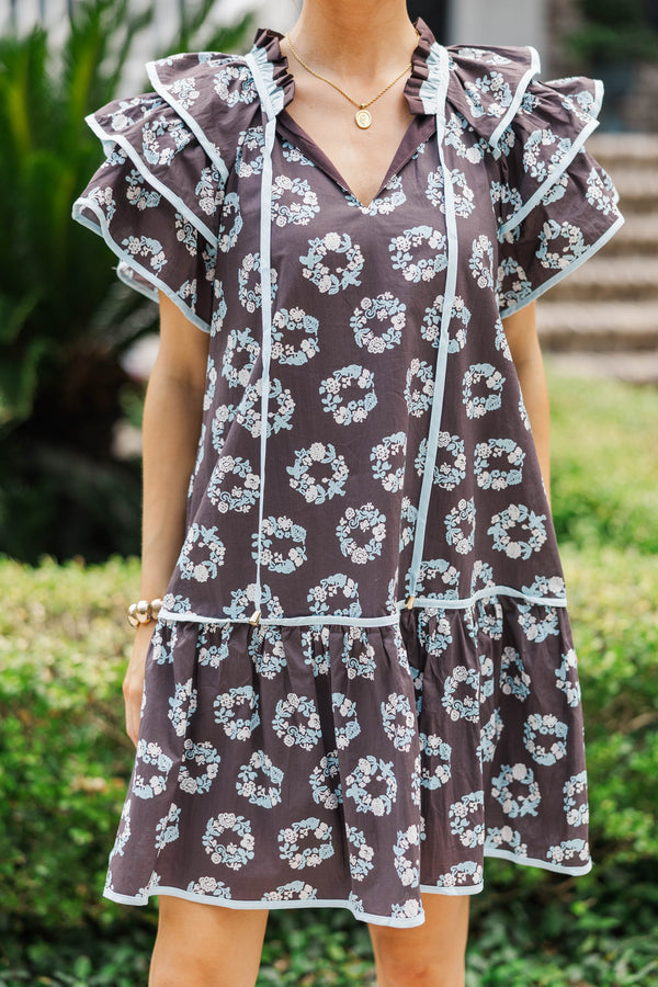Rainy Days Brown Floral Dress