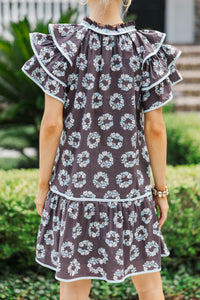 Rainy Days Brown Floral Dress