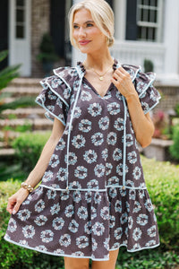 Rainy Days Brown Floral Dress