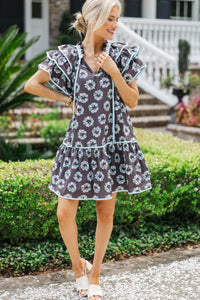 Rainy Days Brown Floral Dress