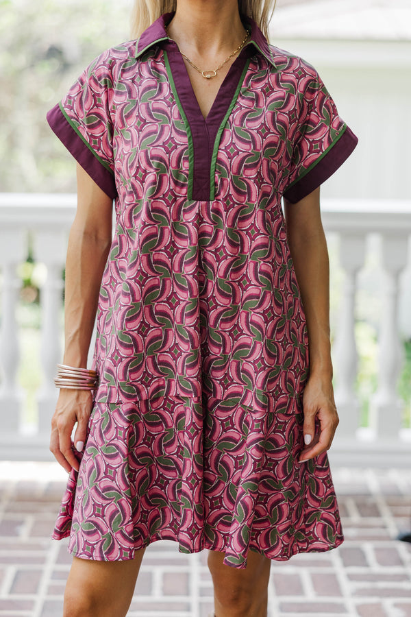 Flowers In The Garden Burgundy Floral Dress