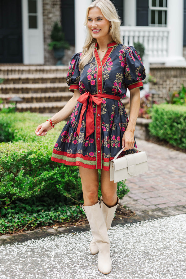 To Be Loved Black Floral Dress