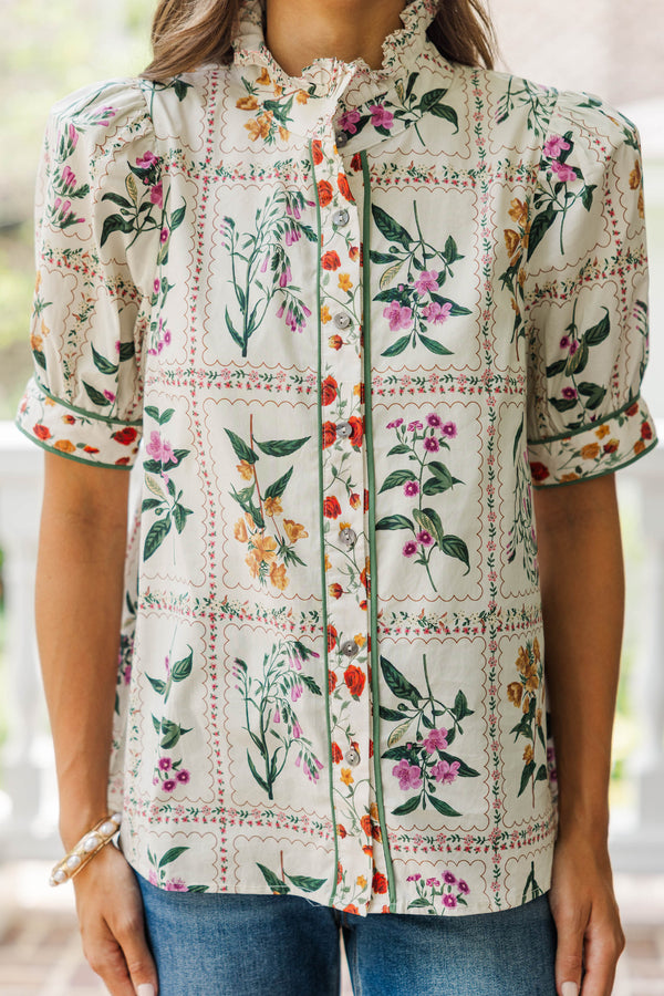 How Lucky Cream Medallion Blouse