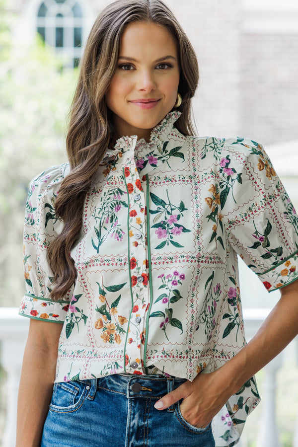 How Lucky Cream Medallion Blouse