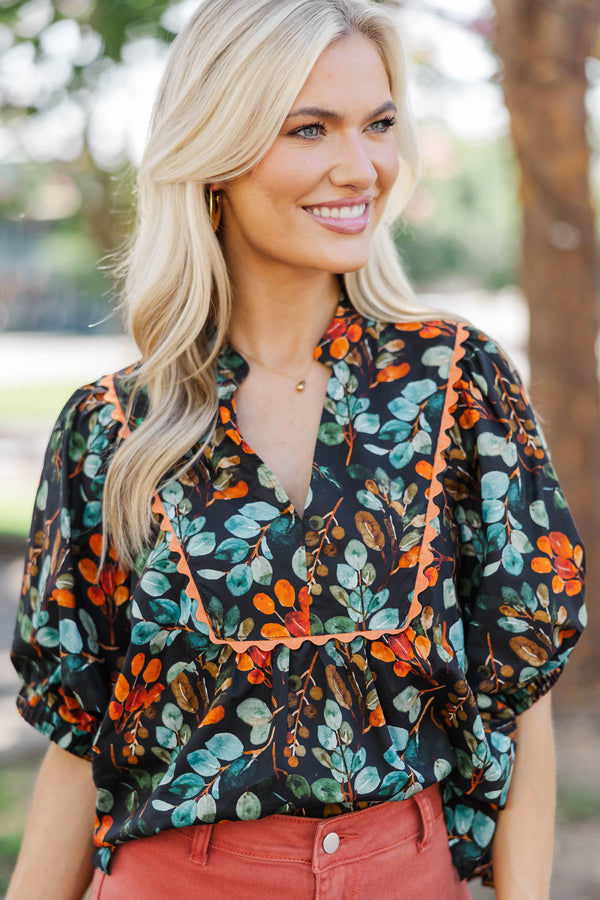 Take It Slow Black Floral Blouse