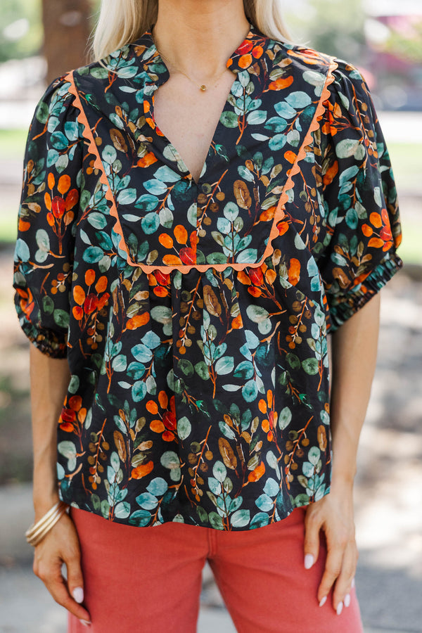 Take It Slow Black Floral Blouse