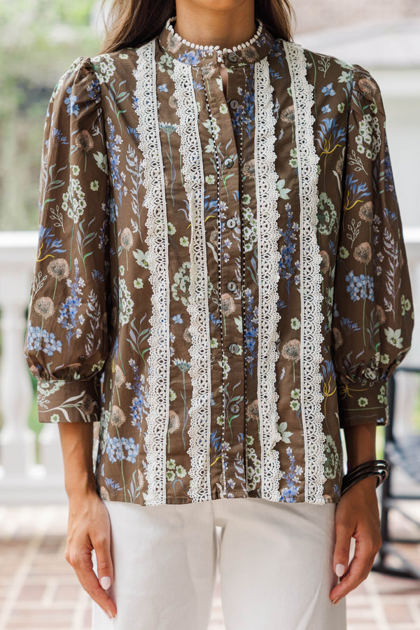 Sweet Pea Brown Ditsy Floral Blouse
