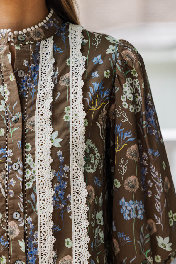 Sweet Pea Brown Ditsy Floral Blouse