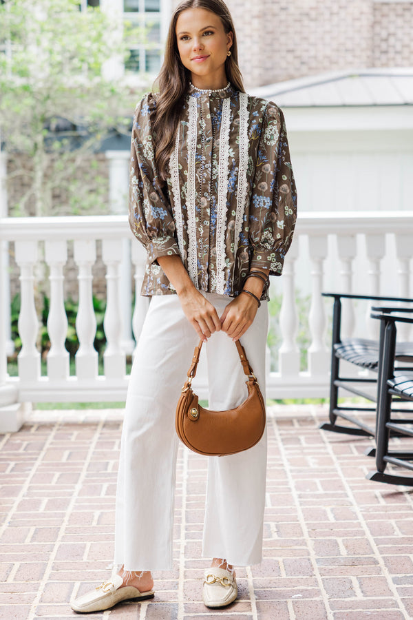Sweet Pea Brown Ditsy Floral Blouse