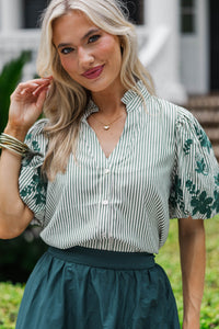 What The Heart Wants Green Embroidered Blouse