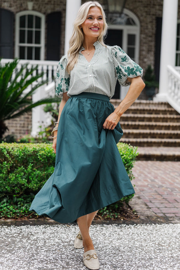 What The Heart Wants Green Embroidered Blouse