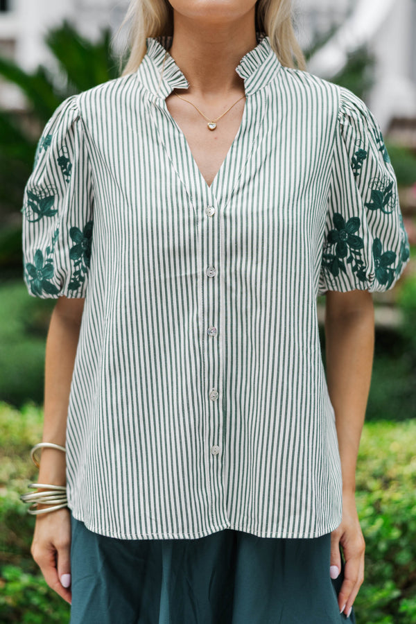 What The Heart Wants Green Embroidered Blouse