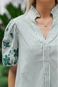 What The Heart Wants Green Embroidered Blouse