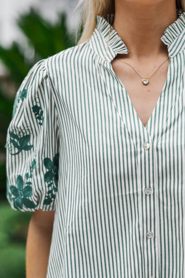 What The Heart Wants Green Embroidered Blouse