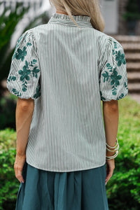 What The Heart Wants Green Embroidered Blouse