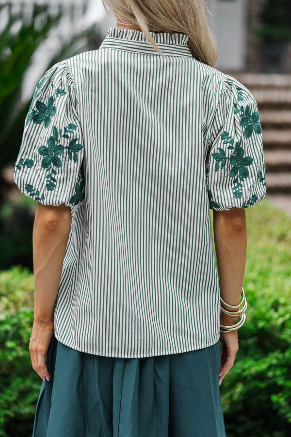 What The Heart Wants Green Embroidered Blouse