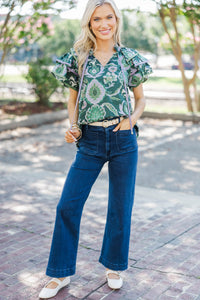 Watch Me Bloom Green Paisley Blouse
