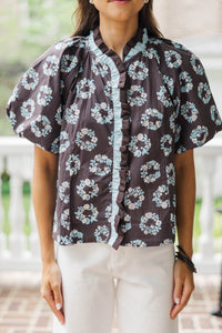 Joy In The Journey Brown Floral Blouse