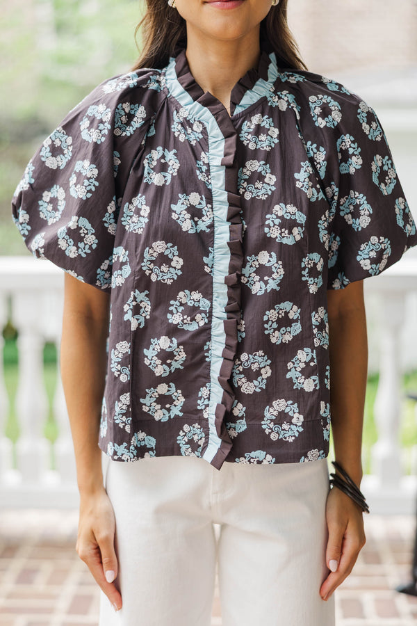 Joy In The Journey Brown Floral Blouse