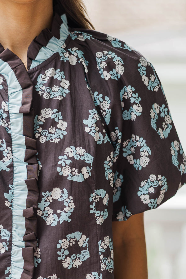 Joy In The Journey Brown Floral Blouse