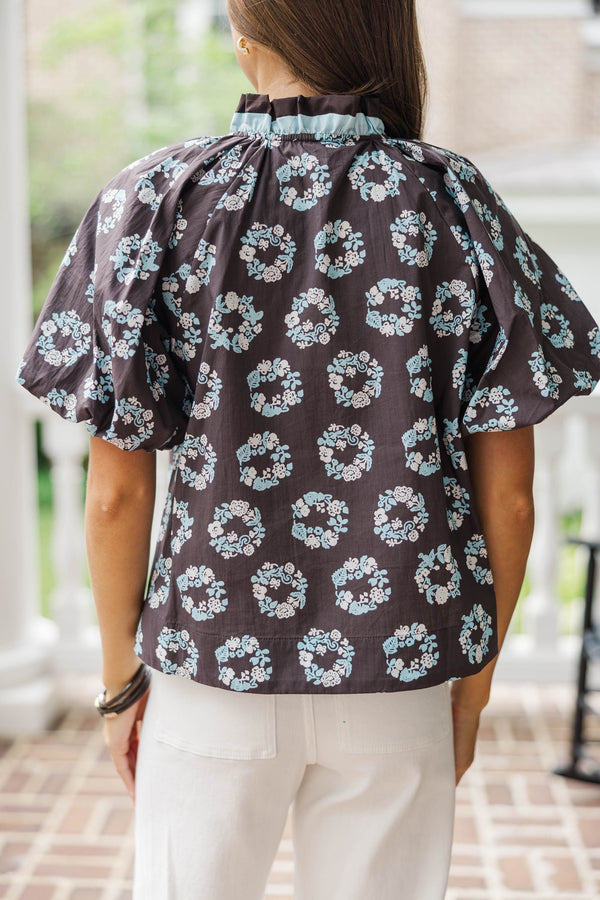 Joy In The Journey Brown Floral Blouse