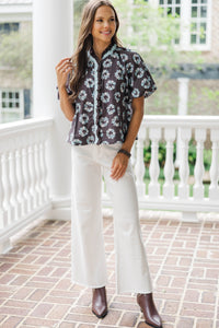 Joy In The Journey Brown Floral Blouse