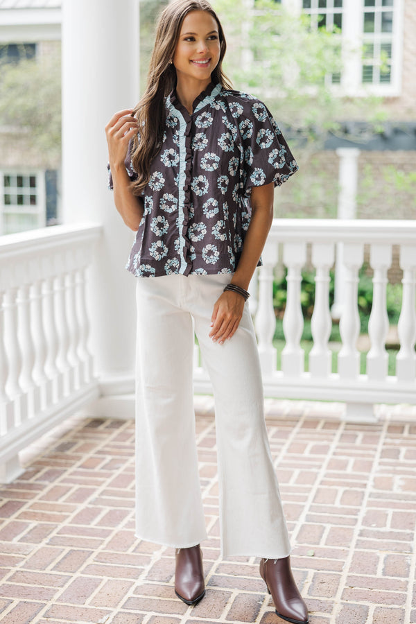 Joy In The Journey Brown Floral Blouse