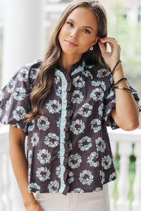 Joy In The Journey Brown Floral Blouse