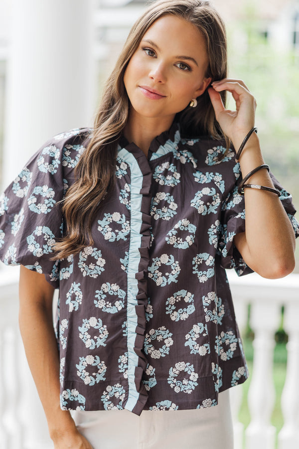 Joy In The Journey Brown Floral Blouse
