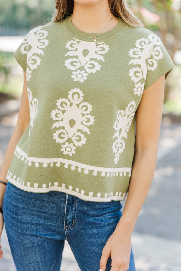 You Earned It Olive Floral Sweater