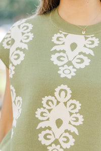 You Earned It Olive Floral Sweater