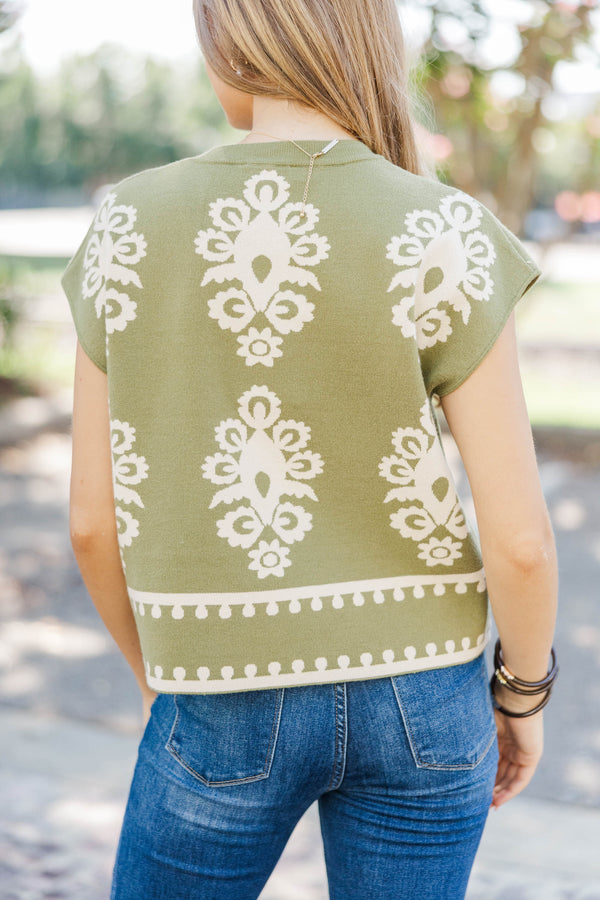 You Earned It Olive Floral Sweater