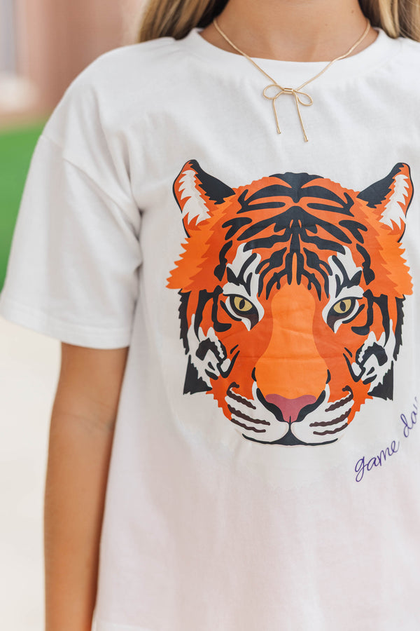 Girls: White Gameday Tiger Graphic Tee